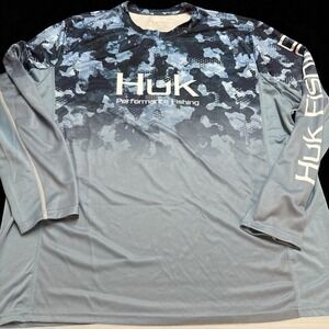 Huk Shirt Mens Sz XXL Blue Camo Fishing Performance Fabrics Polyester Beach Surf